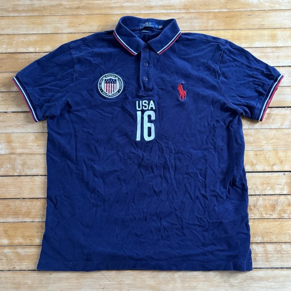 Polo Ralph Lauren Team USA Rugby Polo Shirt Adult L Navy Blue 2016 Olympics